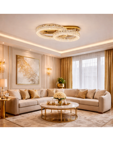 LED люстра кільця 180W золото з пультом сучасна стельова DI MX6027/600+400S-gold