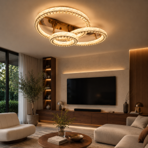 LED люстра стельова золото 200W 3 кільця з пультом DI 663/800+600+400GD