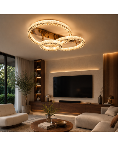 LED люстра стельова золото 200W 3 кільця з пультом DI 663/800+600+400GD