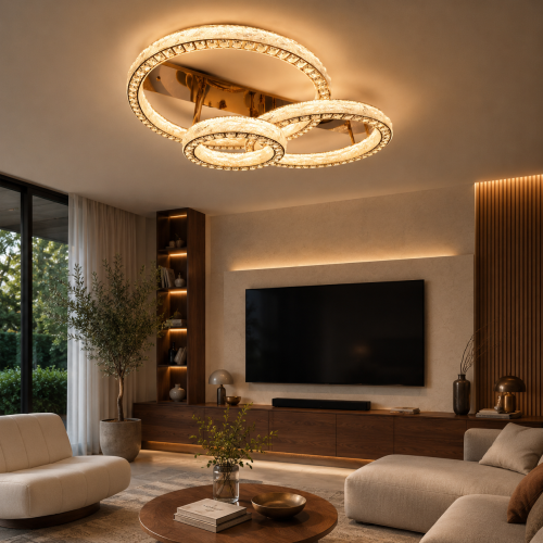 LED люстра стельова золото 200W 3 кільця з пультом DI 663/800+600+400GD