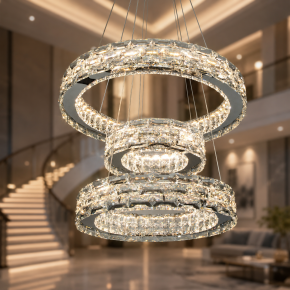 Підвісна кришталева LED люстра 3 кільця хром 70W з пультом