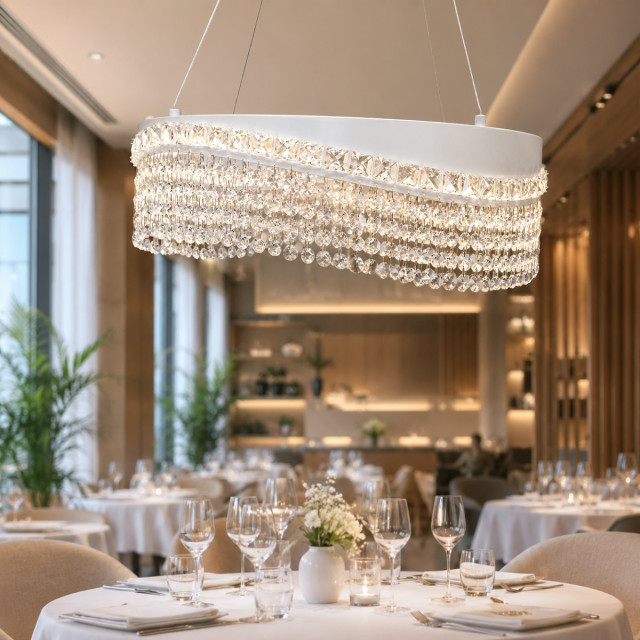 Підвісна кришталева LED люстра біла 58W DI P7027/D500WH