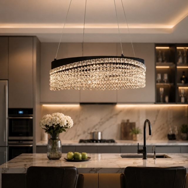 Підвісна кришталева LED люстра чорна 68W DI  P7027/D600BK