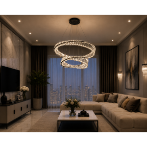 Хрустальная LED люстра золото 110W с пультом 600+400 мм DI 548/600+400G