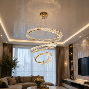 Хрустальная LED люстра золото 184W с пультом 800+600+400 мм DI 548/800+600+400G