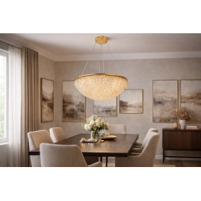 Підвісна LED-люстра 7897205 (500) GD — кришталева люстра у золотому кольорі з пультом та трьома режимами світла