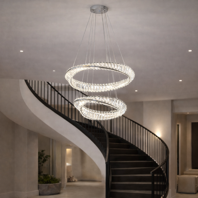Дизайнерская люстра 799L8812 (600+400) CH — хромированный LED-подвес на два уровня с управлением через пульт и смартфон фото Люстра 799L8812 (600+400) CH
