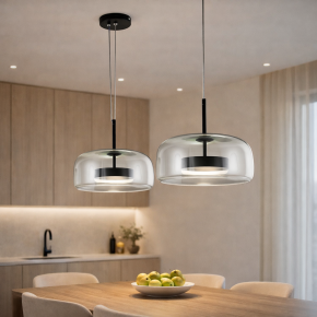 Підвісний світильник 909XL158-1 LED (330) BK+CL, скляний плафон, 9W, 3 режими світла