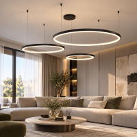 Подвесная LED люстра 3 черных кольца 60+80+100 см 170W с пультом 7529832-3B BLACK