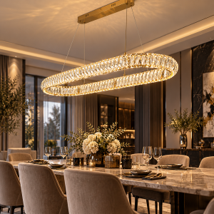 Овальная подвесная хрустальная LED люстра золото 100 см 80W с пультом 799L8969 (1000) FGD