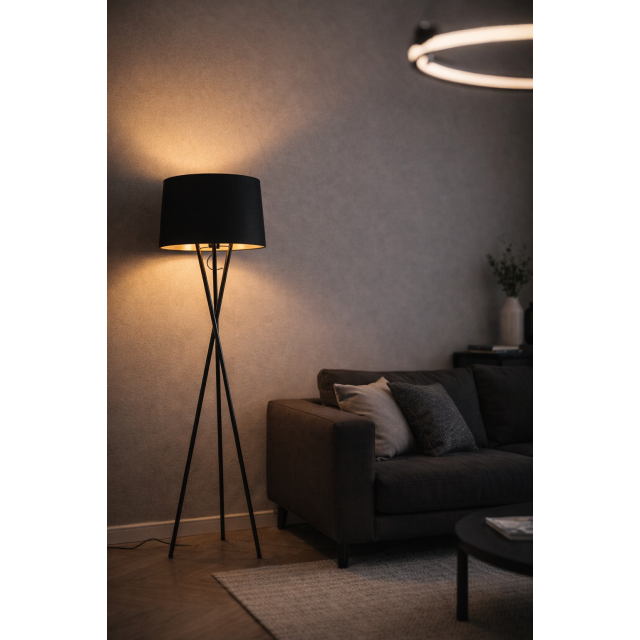 Торшер тренога черный 909XLL10F BK+BK фото Торшер 909XLL10F BK+BK
