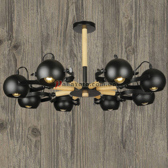 Люстра стельова Loft Wooden Spin 752314-8 чорна