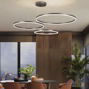 Подвесная люстра на три led кольца в черном каркасе 60+50+40 см