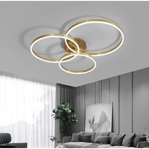 Золота стельова LED люстра Anelli на 3 кільця