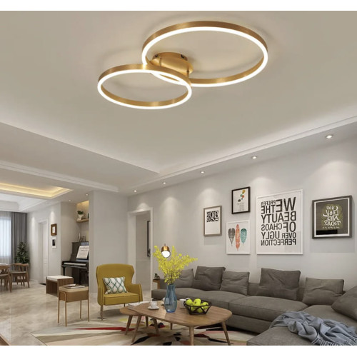 Золота стельова LED люстра Anelli на 2 кільця