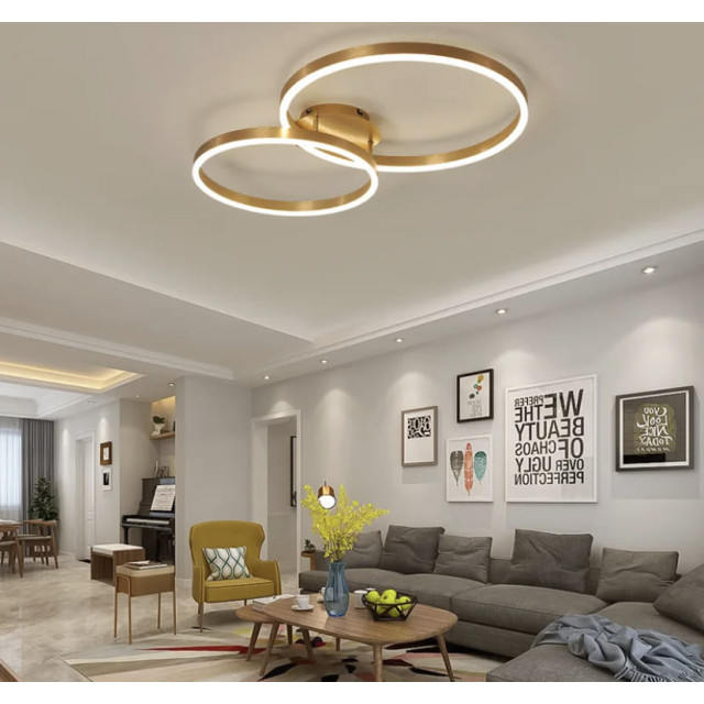 Золота стельова LED люстра Anelli на 2 кільця фото Золота стельова LED люстра Anelli на 2 кільця