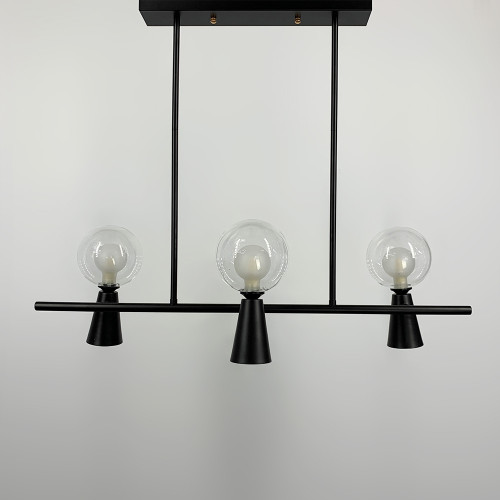 Чорна видовжена люстра ABELINA з 3-ма подвійними плафонами на 2 джерела світла