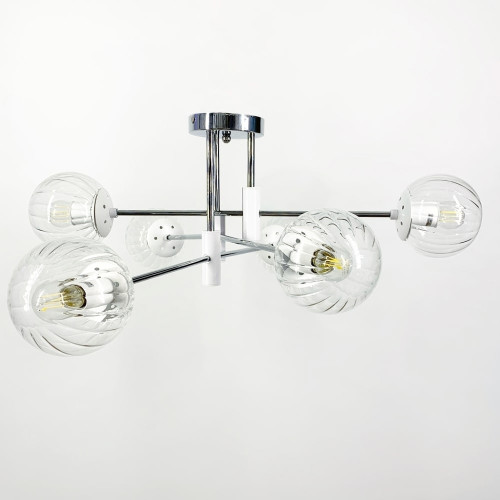 Люстра хромована з білою фурнітурою на 6 прозорих плафонів Ø 70 см