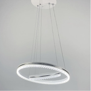 Біла LED люстра на 2 кільця з хромованою смужкою