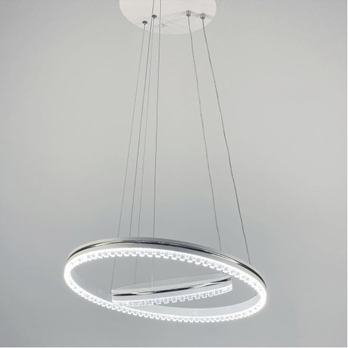 Біла LED люстра на 2 кільця з хромованою смужкою