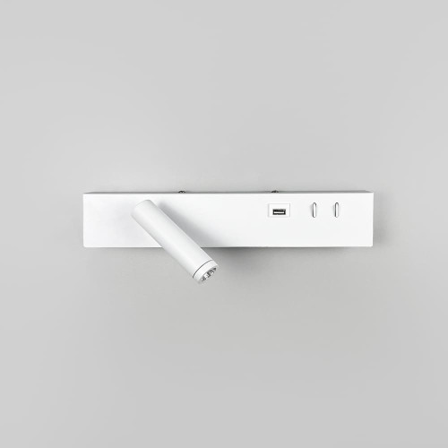 Біле бра з поворотним спотом зліва + розʼєм USB
