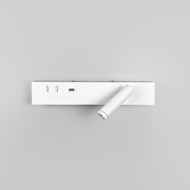 Біле бра зі спотом справа та USB — LED настінний світильник 8W з двома вимикачами фото Біле бра з поворотним спотом справа + розʼєм USB