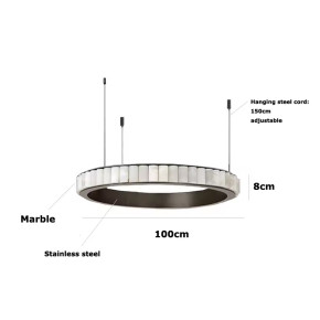 Підвісна люстра у чорному кільцевому корпусі з мармуровими елементами Ø 100 см