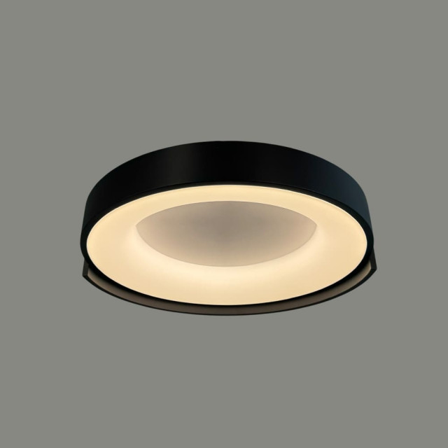 Стельовий LED-світильник у чорному корпусі на три режими Ø50х12 см фото Стельовий LED-світильник у чорному корпусі на три режими Ø50х12 см