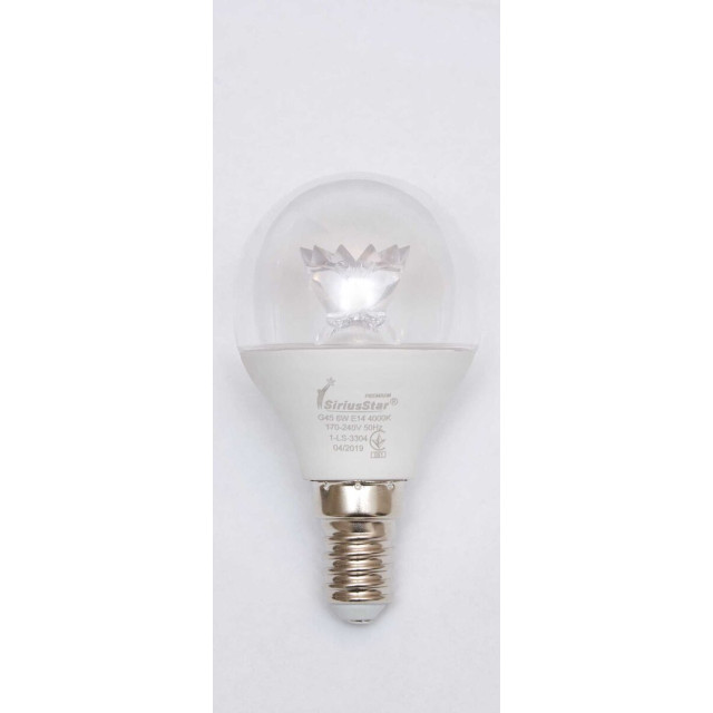 Світлодіодна лампа SIRIUSSTAR 3304 G45 crystal 6W-4000K-E14 фото Світлодіодна лампа SIRIUSSTAR 3304 G45 crystal 6W-4000K-E14