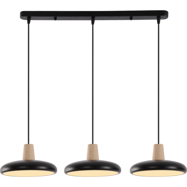 Підвісна LED люстра VALESO XI3342-3 чорний + дерево,3000K, 4200K, 6000K