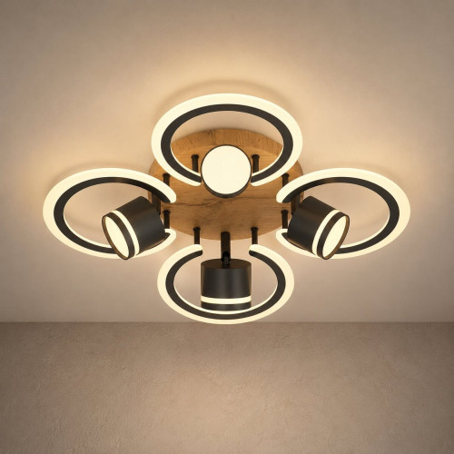 Люстра стельова VALESO LI9926B-4+4A BK+WOOD, чорний + дерево, LED