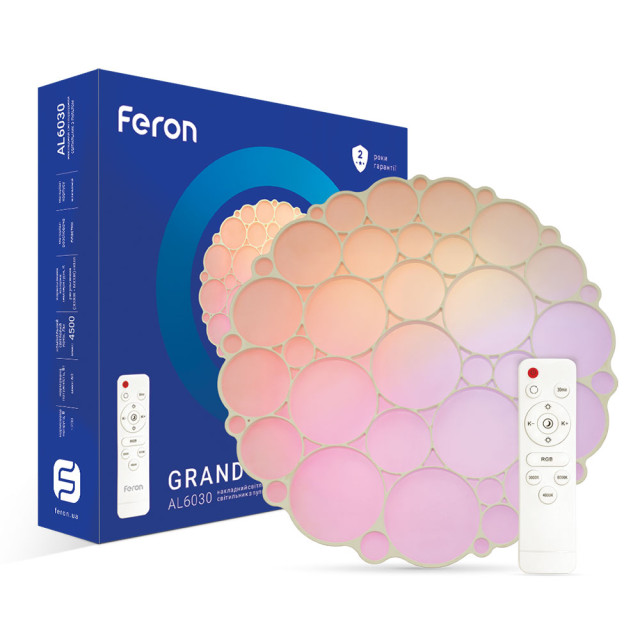 Світлодіодній накладний світильник Feron AL6030 GRAND COLOR 60Вт з RGB білий фото Світлодіодній накладний світильник Feron AL6030 GRAND COLOR 60Вт з RGB білий