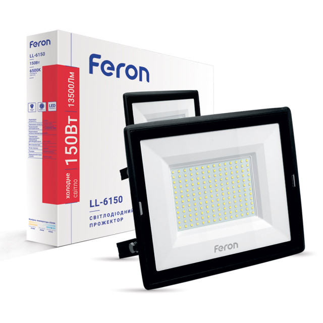 Світлодіодний прожектор Feron LL-6150 150Вт 6400K чорний фото Світлодіодний прожектор Feron LL-6150 150Вт 6400K чорний