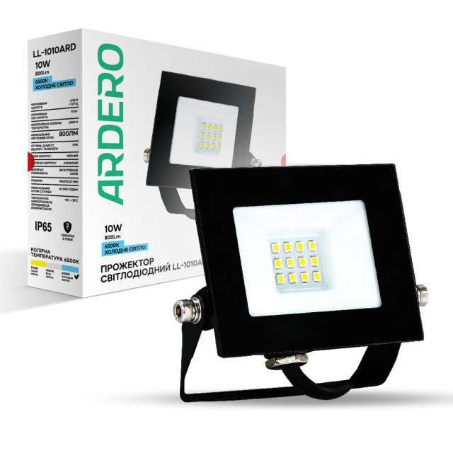 Світлодіодний прожектор Ardero LL-1010ARD 10Вт 6500K чорний фото Світлодіодний прожектор Ardero LL-1010ARD 10Вт 6500K чорний