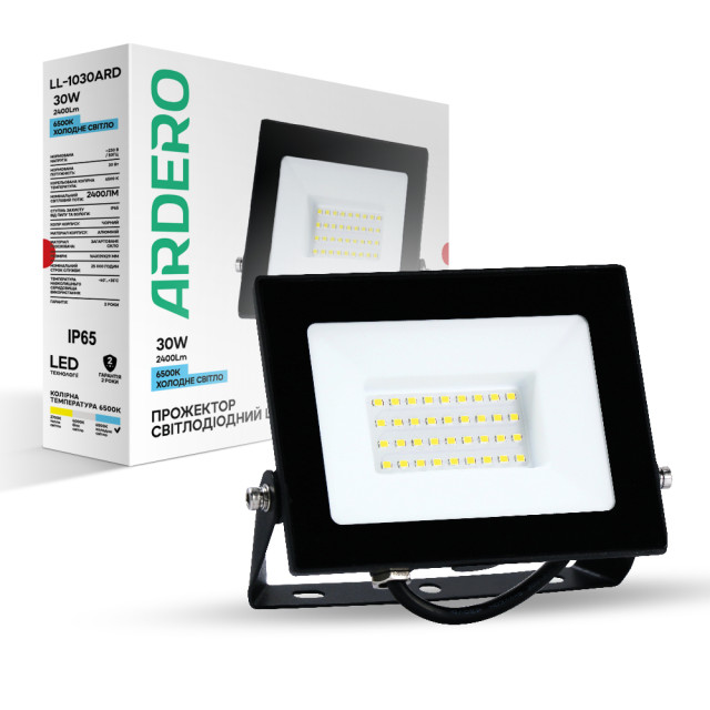 Світлодіодний прожектор Ardero LL-1030ARD 30Вт 6500K чорний
