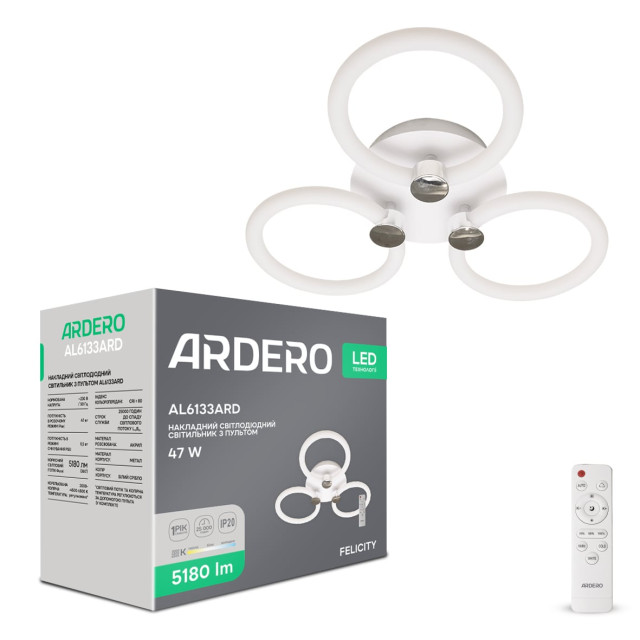 Світлодіодна накладна люстра Ardero AL6133ARD FELICITY 47Вт білий срібло